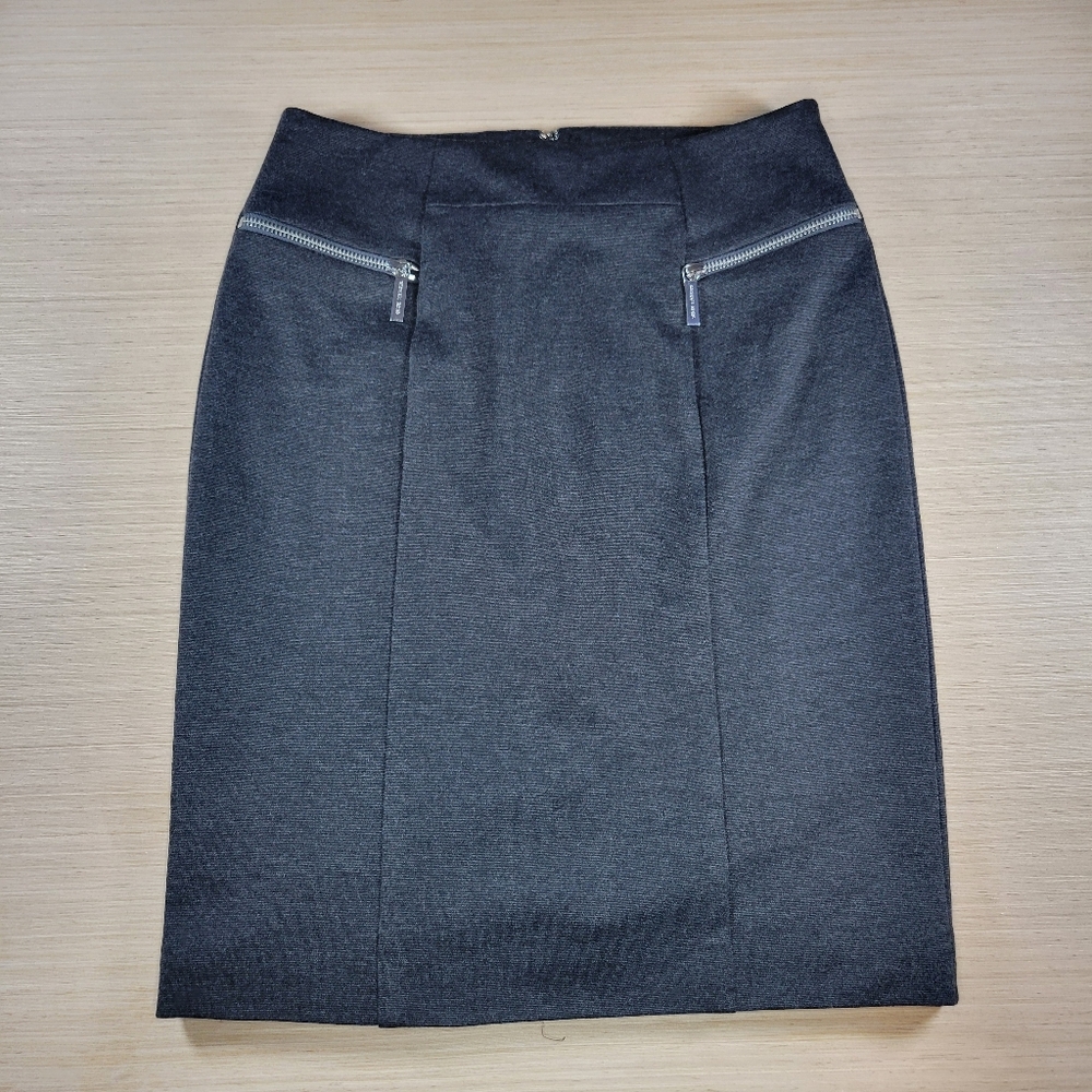 Michael Kors Charcoal Grey Ponte Knit Zipper Pencil Skirt 4 Corp Goth Career